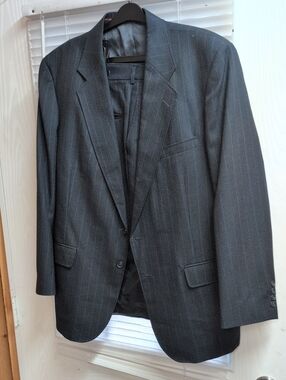 (44R)Classic Men's Charcoal Pinstripe Suit Jacket